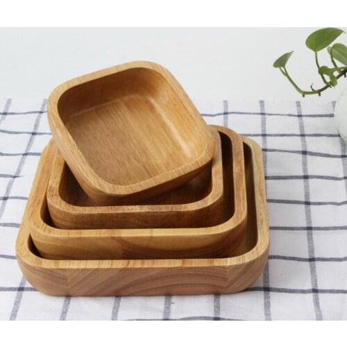 1Pc Square Wood Bowl 4 Sizes Salad Bowl Set Large Small Wooden Plate Snack Dessert Serving Dishes Food Container Wood Tableware