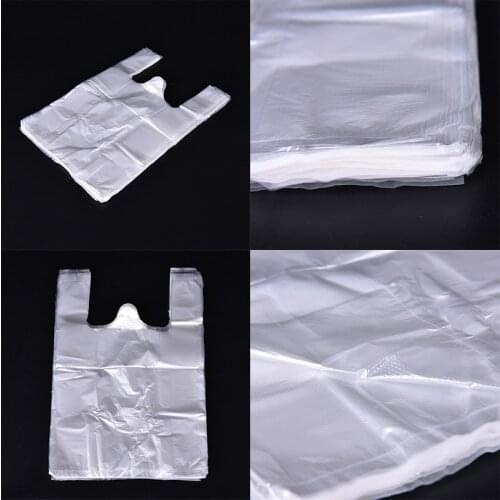 100pcs Transparent Plastic Bags Shopping Bag Supermarket Bags With Handle Food Packaging