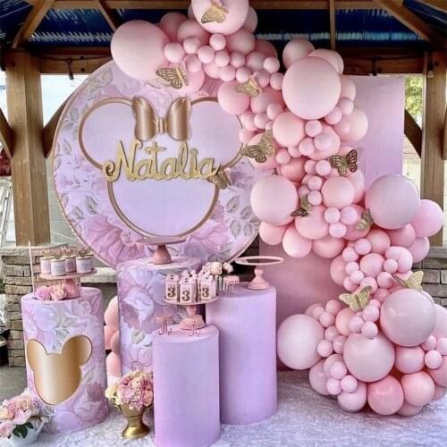 119pcs Pastel Pink Balloon Garland Arch Kit 5” 10” 12” 18 inch Light Pink Latex Balloons with Butterflies for Wedding Decoration