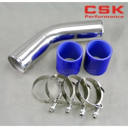 50mm 2" 45 degree Aluminum Turbo Intercooler Pipe Piping+silicon hose blue+ T bolt clamps
