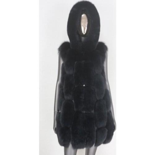 BLUENESSFAIR 2020 New Real Fur Coat Winter Jacket Women Natural Fox Fur Vest Real Sheepskin Leather Hood Thick Warm Outerwear