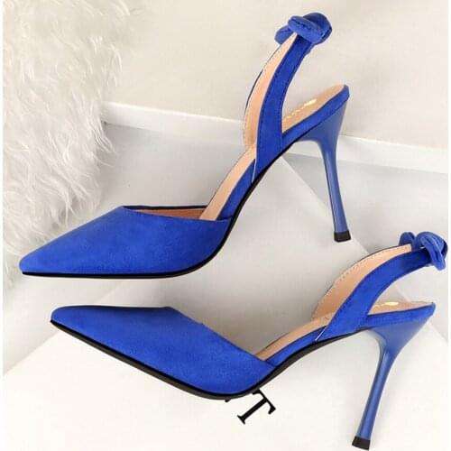 New Women Summer 9cm High Heels Yellow Blue Stiletto Sandals Lady Fetish Luxury Heels Pumps Valentine Slingback Sandles Shoes