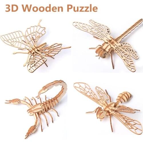 DIY Children 3D Wooden Puzzle Animal Model Assembly Kit Childrens Educational Toys Kids Gift