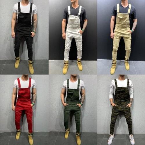 Jeans Overalls Mens Ripped Jumpsuit man fashion Work Pants Streetwear Slim Denim Overalls Trousers men