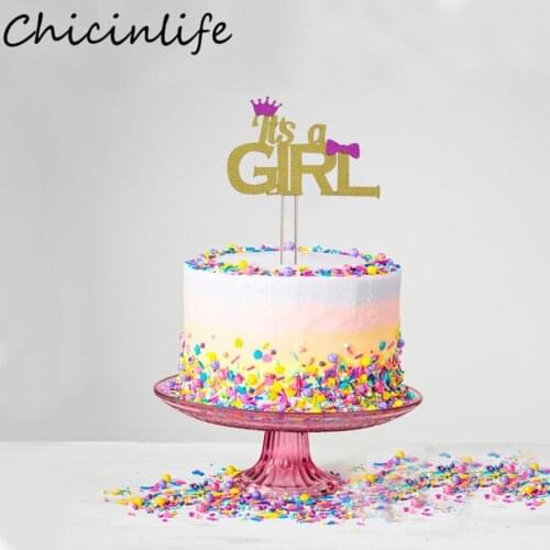 Chicinlifer 1Pcs Its a Girl/Its a Boy Flags Party Cake Topper Kids Happy Birthday Baby Shower Gender Reveal Festival Supplies