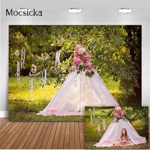 Spring Camping Scenery Backdrop for Photography Studio Tent Newborn Kids Portrait photo background studio Safari forest birthday
