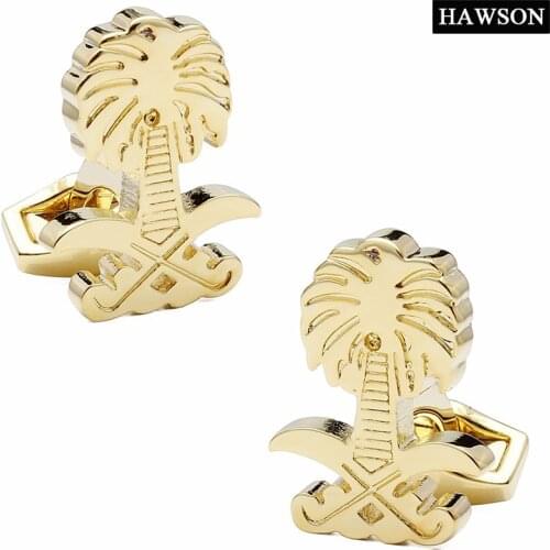 HAWSON Arabic Style Cufflinks Palm Tree with Crossed Tulwars/Machetes Special Design for Moslem People of Middle East Arab Robe