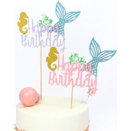 Mermaid Tail Happy Birthday Cake Topper Cake Decoration Flags Baby Boy Girl Kids Party Decoration Supplies Baby Shower Favor