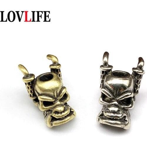 Brass Truck Exhaust Pipe Skull Face Knife Beads Pendant Jewelry Handmade Umbrella Rope DIY Paracord Keychain Hanging Accessories