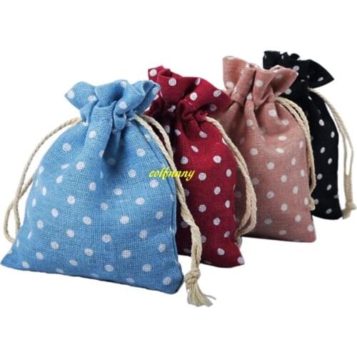 1000pcs/lot FAST 9*12cm Polka Dot Drawstring Burlap Cotton Candy Bags Packaging Bag Weddings Favor Pouch Jewelry Gift Bag