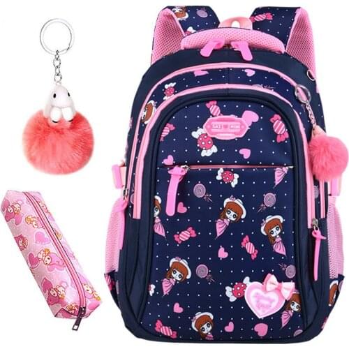 Cute School Bags Children Backpacks Large Capacity New Student Book Bag Girls Printing Lightweight Backpack with Sweet Pendant