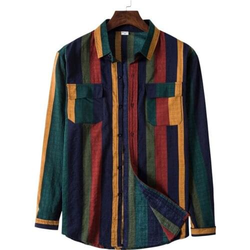 Men’ s Shirt, Striped Turn-Down Collar Long Sleeve Blouse Tops for Women, M/L/XL/XXL/XXXL