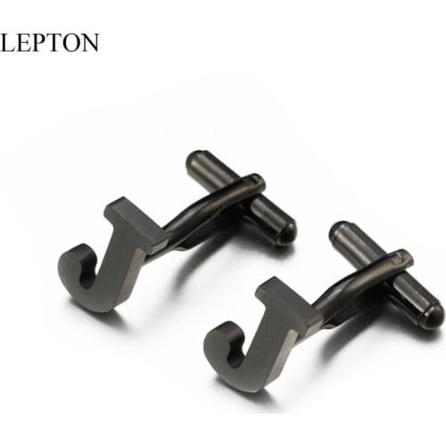 Lepton Stainless steel Letters J Cufflinks for Mens Black & Silver Color Letters J of alphabet Cuff links Men Shirt Cuffs Button