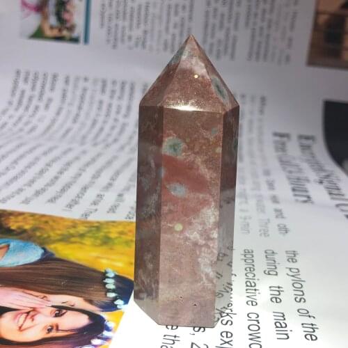 77mmNatural crystal ocean Jasper healing stone hexagonal prism Obelisk stick Therapy Stone DIY gift stone home decoration1PC