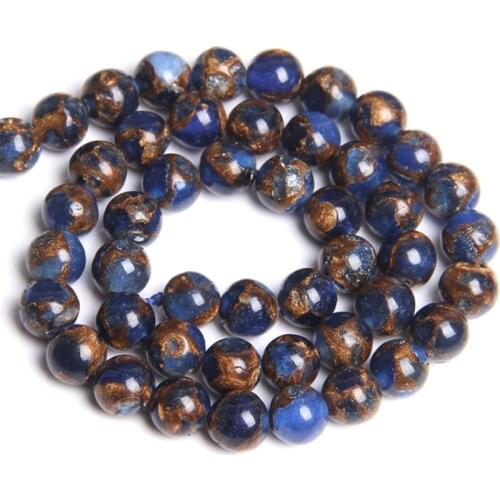 Natural Dark blue Cloisonne Stone beas Gold Sand Round spacer bead smooth Loose Beads For Jewelry Making 6 8 10 12 mm stone bead