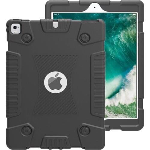 New Armor Case for Apple iPad 9.7 2017 2018 Full Body Protective Cover for iPad 5 6 7 Kickstand Baby Silicone Tablet Case + Film