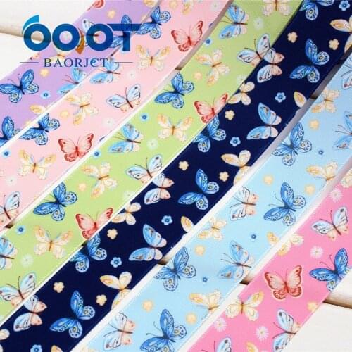 OOOT BAORJCT 173067 , 1'' 25MM butterfly Printed grosgrain ribbon, DIY handmade Hair accessories Material wedding gift wrap