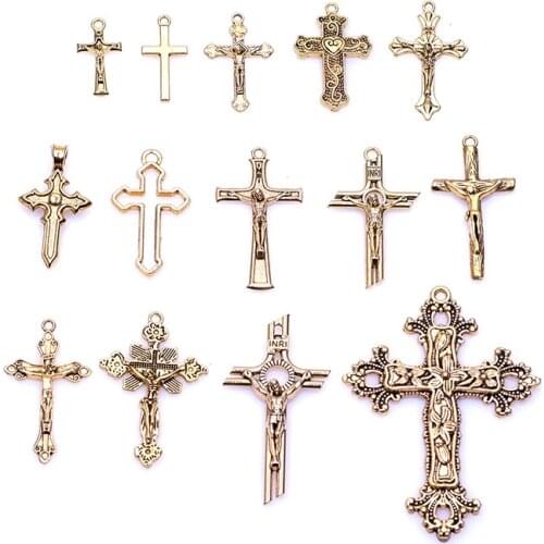 Wholesale Gold Cross Alloy Charms And Pendants 14pcs Accessories For Jewelry Making Handmade Materials Findings DIY Fashion Gift