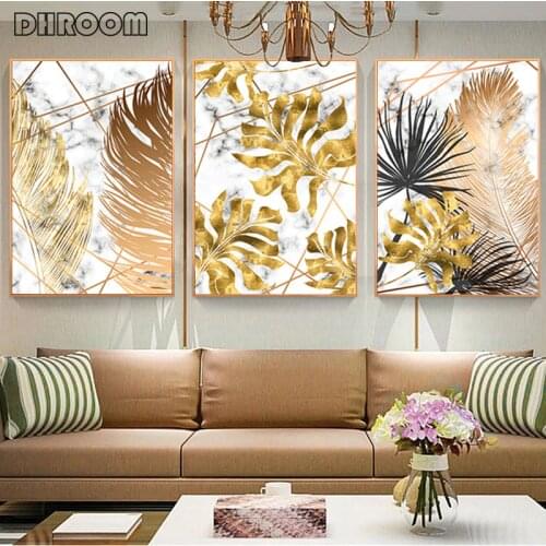 Nordic Style Golden Leaf Canvas Painting Posters and Print Modern Decor Wall Art Pictures for Living Room Bedroom Home Decor