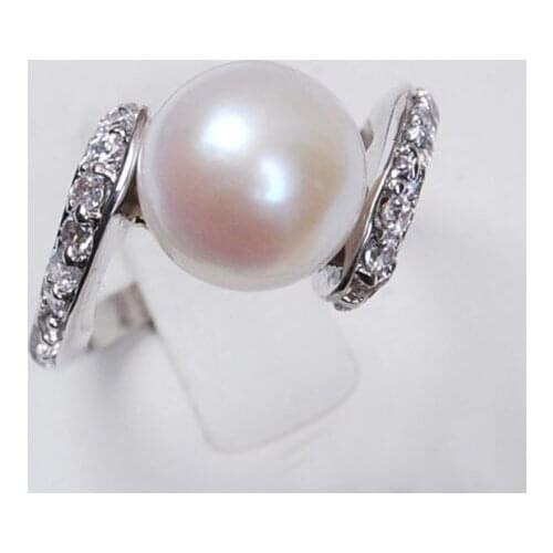 Selling Jewelry>>>Genuine Natural white Akoya cultured pearl ring AAA Grade Size:7 8 9 /A01