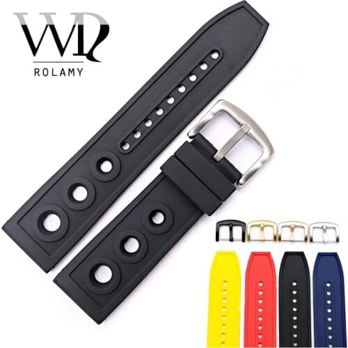 Rolamy 22 24mm High Quality Rubber Silicone Replacement Wrist Watch Band Strap Loops Belt For Breitling Seiko Tudor Panerai