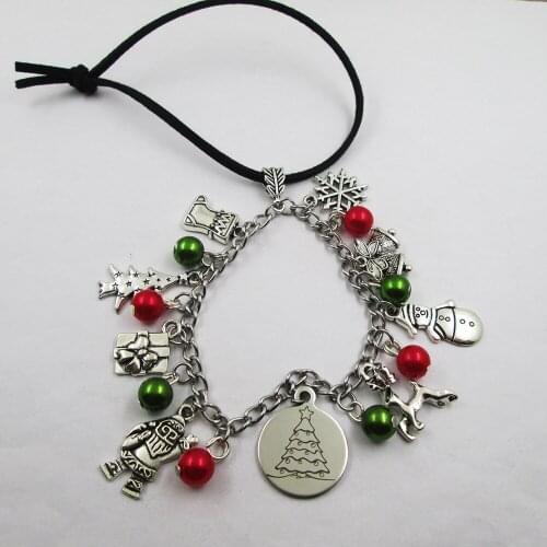 Christmas tree christmas theme leather stainless steel chain rearview mirror christmas tree decoration