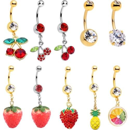 1PC Fruit Earring Female Lovely Girl Cute Belly Button Rings Strawberry Dangle Belly Rings for Women Fashion Jewelry Accessories