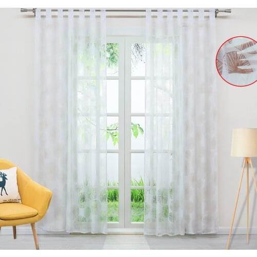 1PCS Window Curtain Modern Sheer Tulle Voile Fabric Screening Window Treatment for Living Room White Color Tab Top