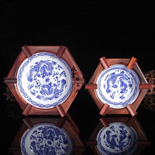 Blue and white porcelain wood crafts ashtray creative personality retro ashtray(A088)