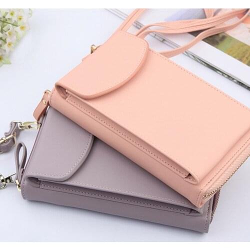 Women Fashion Large Capacity Shoulder Bag Clutch Phone Handbag Zipper Wallet New Simple Female Solid Color Faux Leather Wallet