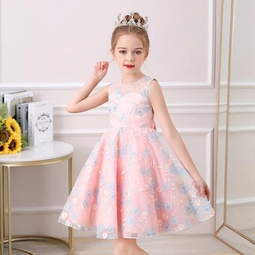 2021 girl wedding flower sleeveless skirt 3-12 year old girl lace mesh embroidered girl dress