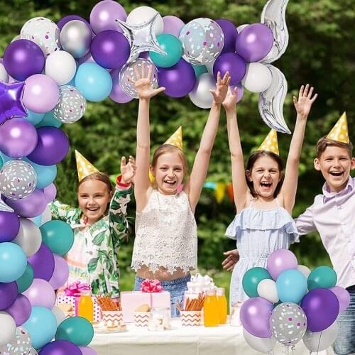 Mermaid Party Balloons Garland Kit with Light Blue Foil Fringe Curtain, Mermaid Tail Foil Balloons for Mermaid Ocean Theme Party