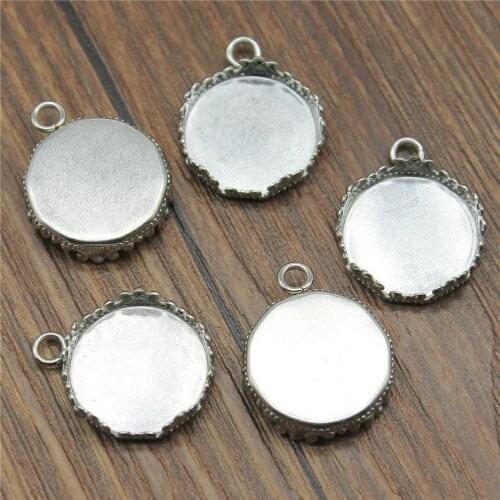 WYSIWYG 20pcs Fit 25mm 20mm 15mm 12mm Stainless Steel Material Crown Edge Base Setting Charms Pendant Tray Jewelry Accessories