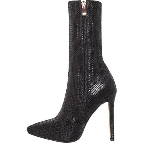 Sapato Feminino Woman Patent Leather Ankle Boots Python Skin Pointed Toe Shoes Elegant Dress Party Zipper Spring Autumn Shoes