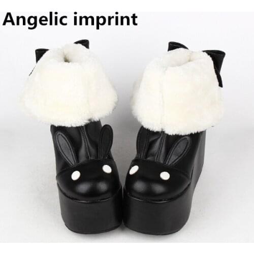 Angelic imprint handmade mori girl Women winter boots lady lolita ankle Boots woman princess high heels wedges shoes Rabbit ears