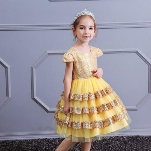 2019 Girl Party dress / Glitter sequins dress for girl / Sparkle bows princess dress