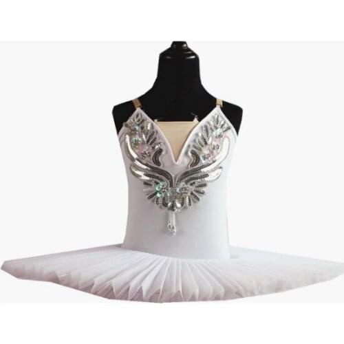 White Belly Dress For Kids Swan Lake Costume Ballet Tutu For Girls Dance Costume Stage Professional Sequined Flower Appliqued