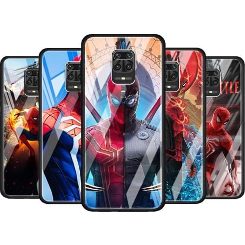 Marvel Spiderman hero for Xiaomi Redmi Note 10 Pro Max 10S 9T 9S 9 8T 8 7 Pro 5G Luxury Tempered Glass Phone Case Cover