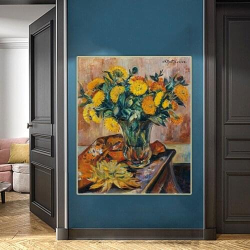 Citon Natalia Goncharova《Still life with a yellow flower》Canvas Oil Painting Poster Decorative Picture Decor Home Decoration