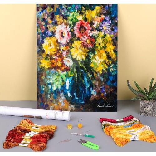 Home Flowers Printed Water-Soluble Canvas 11CT Cross-Stitch DIY Embroidery Kit DMC Threads Craft Hobby Handmade Mulina