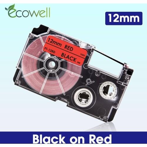Ecowell 1Pcs 12mm XR-12RD tape Compatible for Casio XR 12RD XR12RD Black on Red label tape for Casio KL-60 KL-120 KL-100 printer