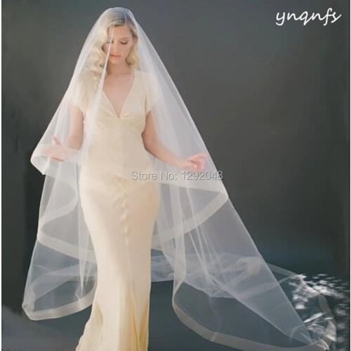 Real Boned Edge 3m Long Cathedrail Veil Voile de Mariee Velo Simple Champagne Wedding Veil Bridal Veil Blusher Veil WV3