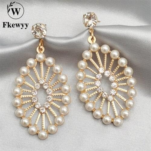 Fkewyy Dangle Earrings For Women Fashion Jewelry Gothic Accessories Pearl Earrings Gold Plated Jewellery Hoop Earring Wedding