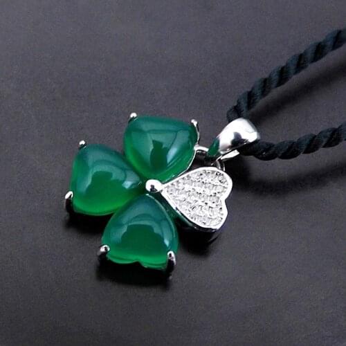 FNJ 925 Silver Agate Clover Pendant for Jewelry Making Original Pure S925 Sterling Silver Pendants Women Rose Red Zircon Green