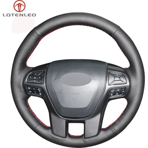 LQTENLEO Black Genuine Leather DIY Car Steering Wheel Cover For Ford Ranger 2016 2017 2018 2019 Everest 2016 2017 2018 2019