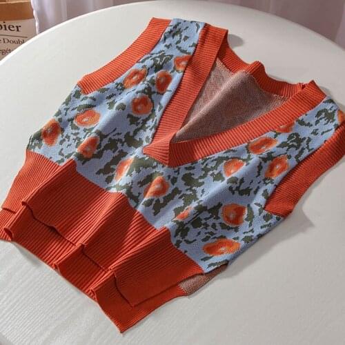 Japanese Style Sweet Sleeveless Flower Knitted Pullovers Korean V Neck Vintage Sweaters Autumn New Preppy Style Sueter Mujer