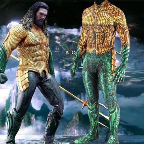 Male/Female/Kids Aquaman Costume Gold 3D Printed Cosplay Swimming Bodysuit Spandex Lycra Zenzai Suit Halloween Costume Cosplay