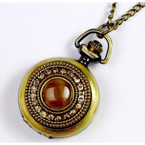New Ambar Black Stone Crystal Pocket Watch Women Vintage oval stone rhinestone Necklace Watch Vintage old fashion fashion woman