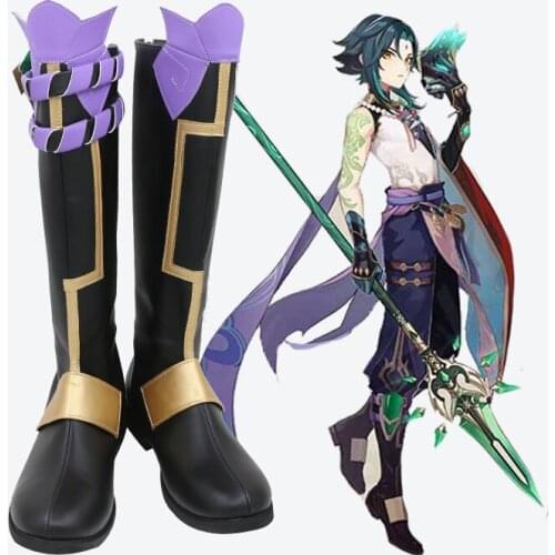Genshin Impact Xiao Cosplay Shoes Wig Cosplay Mixed Dark Green Blue Short Hair Genshin Impact Xiao Costumes Halloween Role Play