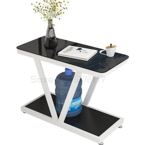 Movable tea table multifunctional belt wheel living room sofa side cabinet armrest cabinet glass side table